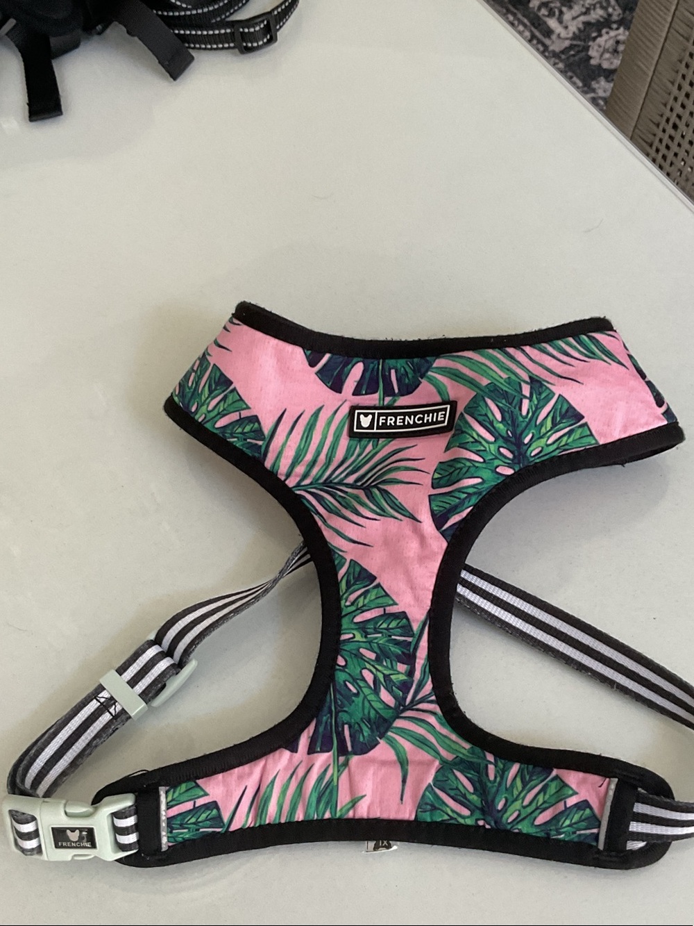Frenchie Tropical Pink & Green Dog Harness adjustable xl